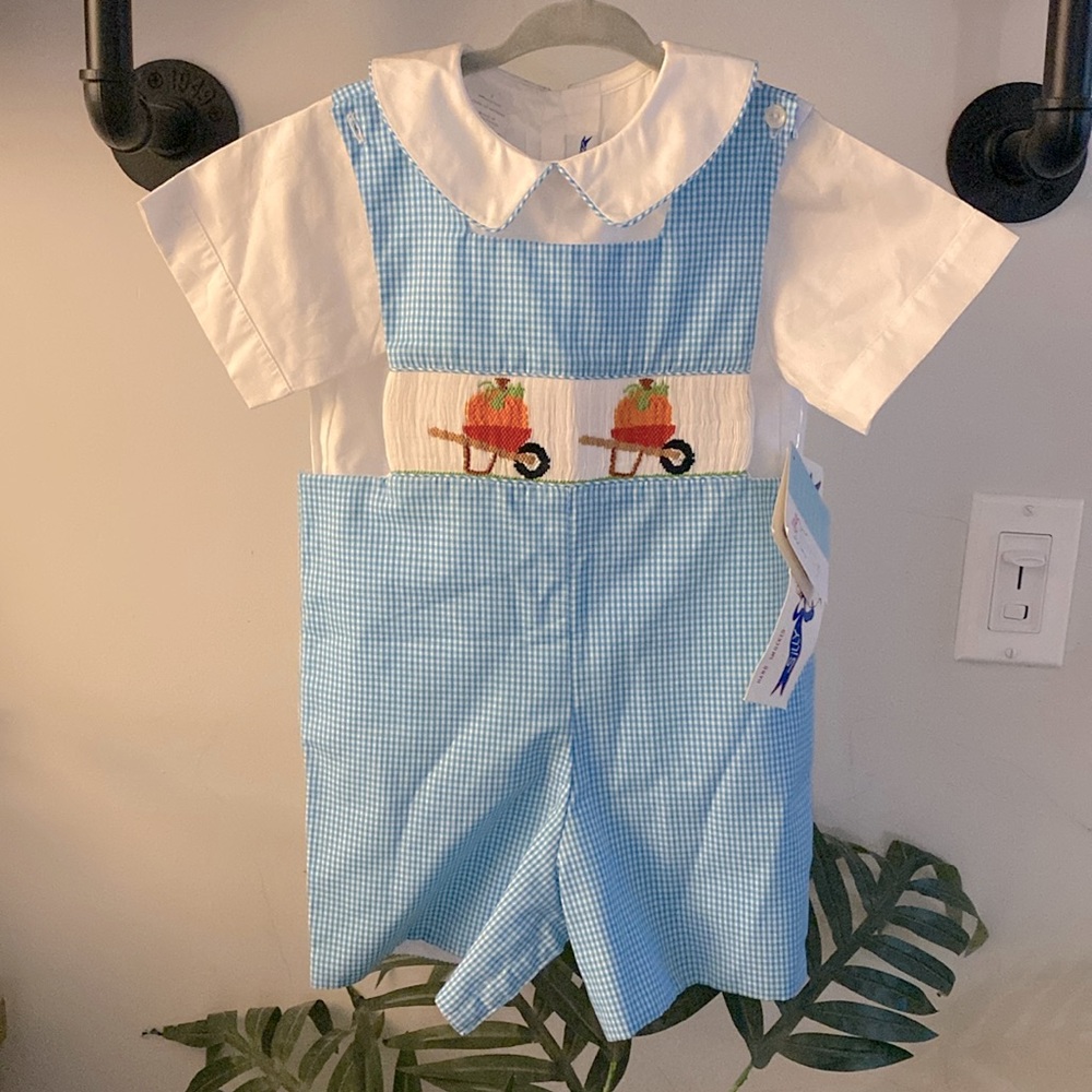 Silly Goose of Vive La Fete, Never Worn, Pumpkins in Wheel Barrow, Hand Smocked